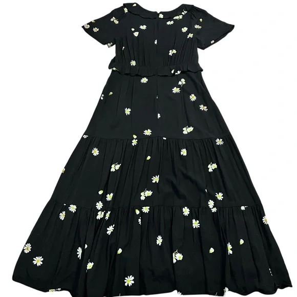 Madewell Daisy Floral Tiered Maxi Dress Black Ruffle Raw Edge Size 4 - Picture 5 of 9
